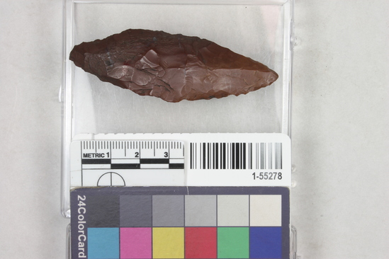 Hearst Museum object 2 of 2 titled Spearhead, accession number 1-55278, described as Red flint spearhead