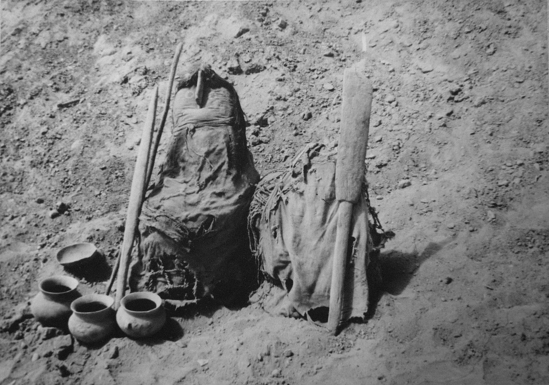 Hearst Museum object titled Photograph, mounted, accession number 13-3974, described as Photo; View of grave excavated at Huaca Pan de Azucar, Miraflores, Lima. 9 3/4" x 14