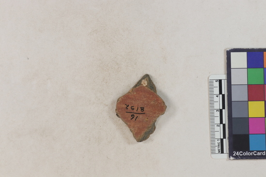 Hearst Museum object 17 of 183 titled Potsherd, accession number 16-8192, described as Potsherd: bodys Section of Manta on beach currently inhabited. Numbers  8111 to 8194 are sherds picked up on beach at low tide.