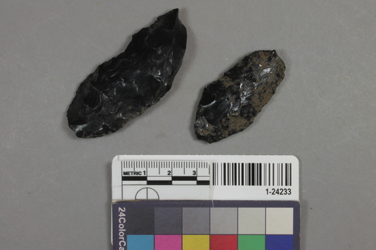 Hearst Museum object titled Knife, accession number 1-24233, described as obsidian knife fragment 65 mm. long