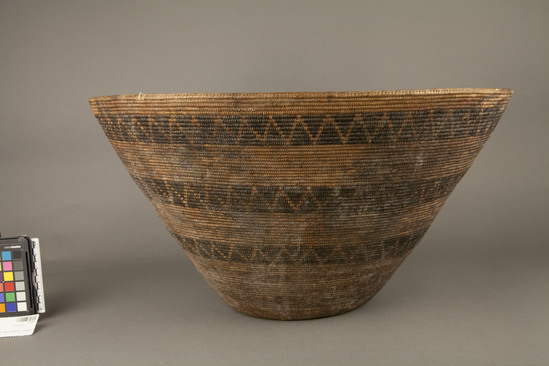 Hearst Museum object 2 of 2 titled Basket, accession number 1-70583, described as Coiled basket, wide mouth, sloping sides.