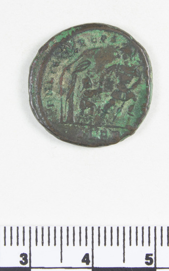 Hearst Museum object 6 of 18 titled Coin: æ sestertius, accession number 8-5644, described as Coin. Roman. Sestertius, Æ. (32 mm). M. Aurelius Caesar, AD. 152/3. Rome. Obverse: AVRELIVS CAESAR AVG PII FIL   Head facing right, bare. Reverse: TR POT VII .... Minerva (Greek: Athena) seated facing right, holding spear and drawing out aegis drapery(?), shield against chair; S C.