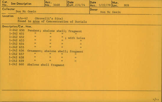 Documentation associated with Hearst Museum object titled Shell fragment, accession number 1-242660, described as Abalone shell fragment