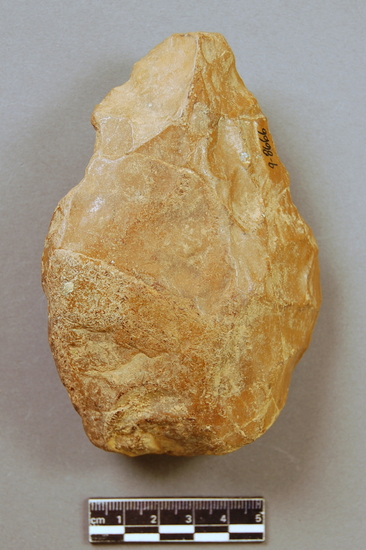 Hearst Museum object 2 of 2 titled Handaxe, accession number 9-8666, described as Handaxe; bifacial; step flaking on periphery