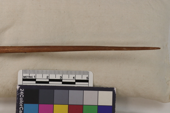 Hearst Museum object 2 of 3 titled Stick, accession number 6-13978, described as Pointed stick of wood; black band.