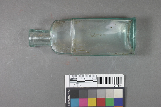 Hearst Museum object titled Bottle, accession number 1-247219, described as Glass bottle; whole; blue; molded