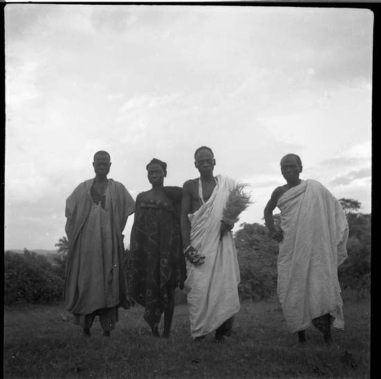 Hearst Museum object titled Black-and-white negative, accession number 15-31214, described as Black-and-white negative, Nigeria, Babalawo and attendants, 1951