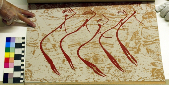 Hearst Museum object 6 of 6 titled Silkscreen, accession number 17-573a-e, described as Album of cave paintings of Arnhemland.