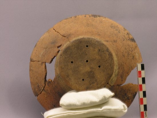 Hearst Museum object 11 of 12 titled Bowl, accession number 4-2794, described as Flaring flat-bottomed bowl, red, base containing rattles