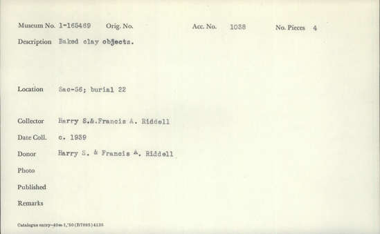 Documentation associated with Hearst Museum object titled Baked clay, accession number 1-165469, described as Baked Clay Object