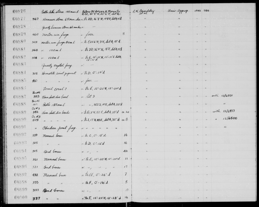 Documentation associated with Hearst Museum object titled Beads, accession number 1-60889, described as Clam shell disc beads