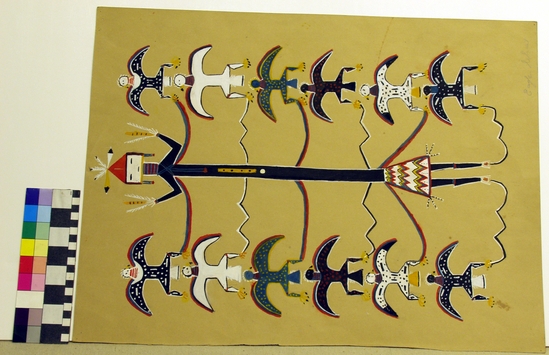 Hearst Museum object titled Color print, accession number 17-387, described as Reproduction of Navajo sand painting.