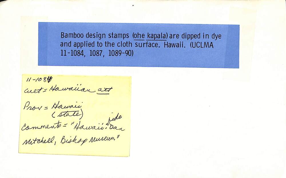 Hearst Museum object titled ‘ohe kāpala (bamboo stamp), accession number 11-1084, described as Tapa stamp.