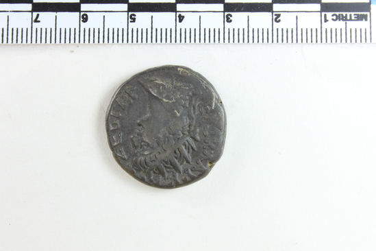 Hearst Museum object 3 of 6 titled Coin: billon tetradrachm, accession number 6-22584, described as obverse: bust of Nero, right. radiate, wearing aegis reverse: eagle standing left