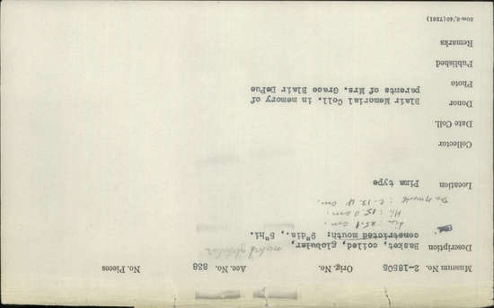 Documentation associated with Hearst Museum object titled Pot, accession number 2-34326, described as Boiling pot (hftotakut); New, unused; rim diameter 17 cm