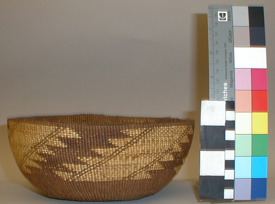 Hearst Museum object titled Cooking basket, accession number 1-24075, described as Twined cooking basket zigzag design.