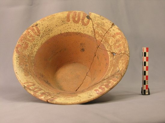 Hearst Museum object 2 of 2 titled Bowl, accession number 4-2753, described as Red and white bowl, high, flaring, flat-bottomed, snake design.