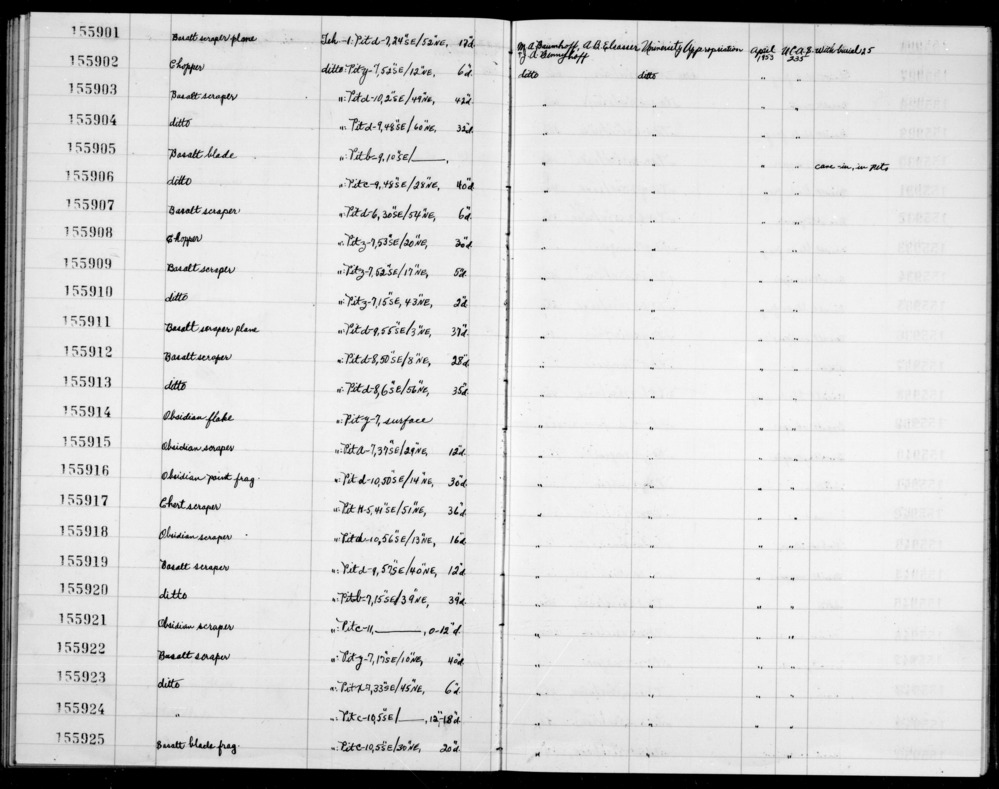 Documentation associated with Hearst Museum object titled Blade fragment, accession number 1-155925, described as Basalt.