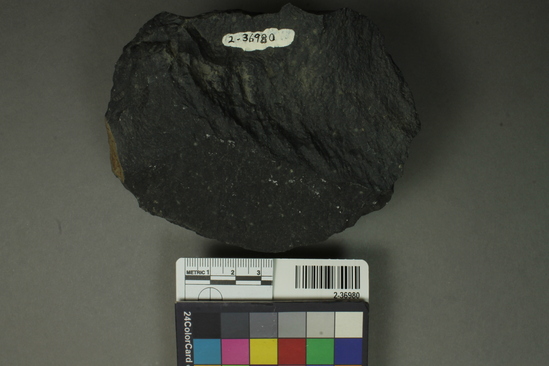 Hearst Museum object titled Core, accession number 2-36980, described as Plano-covex core or tool; green black basalt