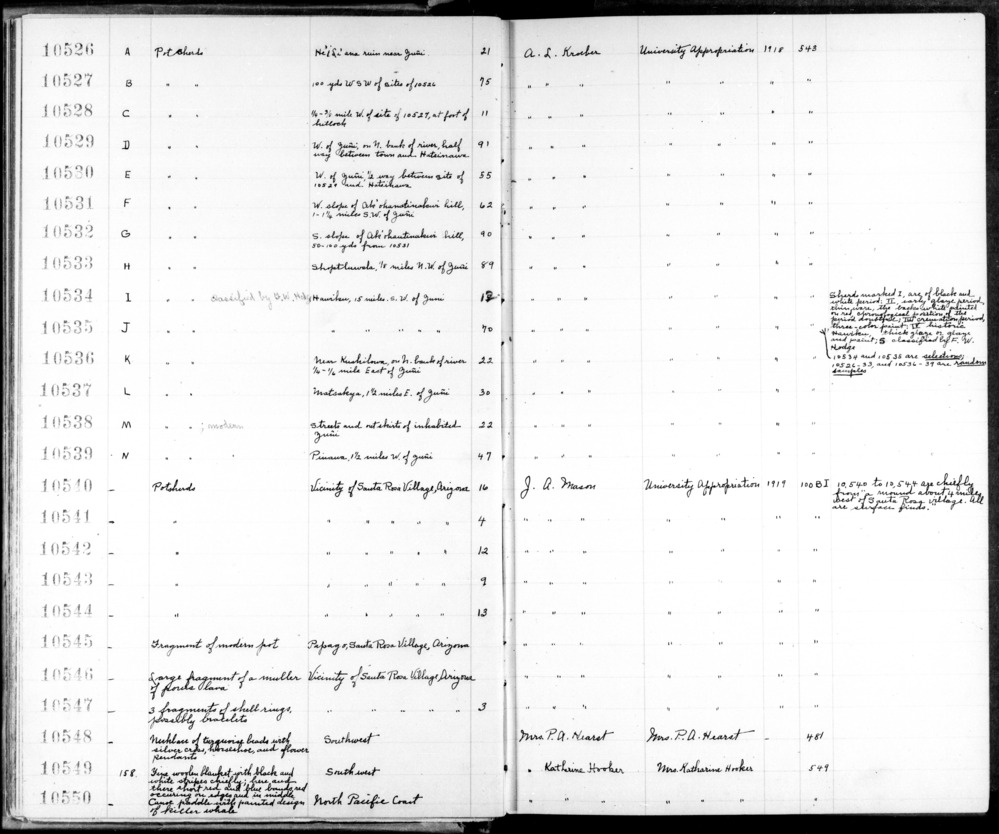 Documentation associated with Hearst Museum object titled Blanket, accession number 2-10549, described as Fine woolen blanket with black and white stripes chiefly; here and there are short red and blue bands, red occuring on edges and in middle. Second phase "chief blanket." Red is raveled Bayeta, balance handspun; blue is indigo dye; some native repairs.