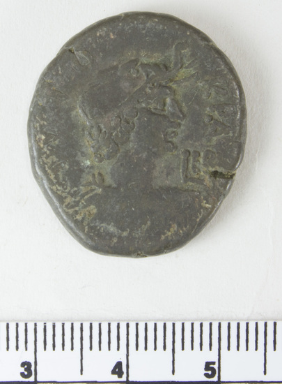 Hearst Museum object 4 of 6 titled Coin: billon tetradrachm, accession number 6-22571, described as Head of Nero, r. radiate