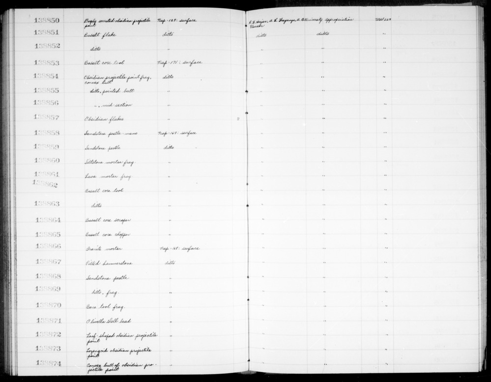 Documentation associated with Hearst Museum object titled Flake, accession number 1-138852, described as basalt flake