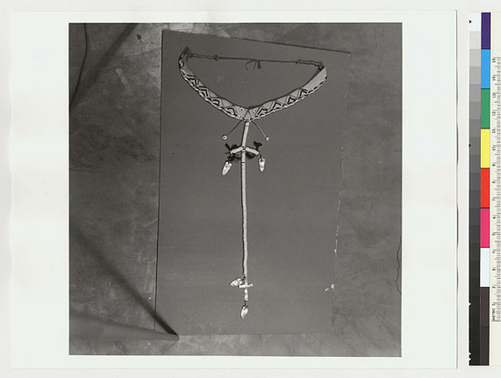 Hearst Museum object titled Black-and-white negative, accession number 15-19563, described as Tribal necklace; neckband and long pendant shape