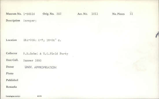 Documentation associated with Hearst Museum object titled Scrapers, accession number 1-96516, described as Scrapers.
