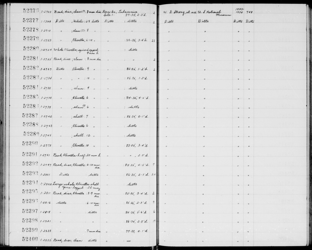 Documentation associated with Hearst Museum object titled Shell, accession number 1-52380, described as Whole Olivella, spire lopped.