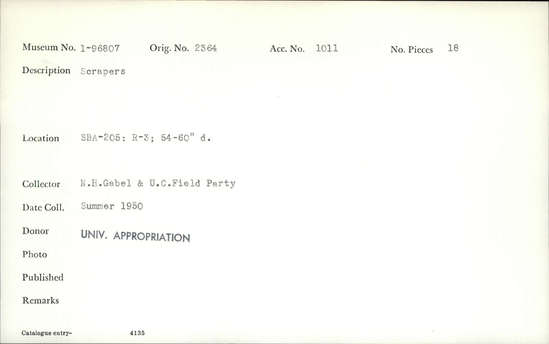 Documentation associated with Hearst Museum object titled Scrapers, accession number 1-96807, described as Scrapers.