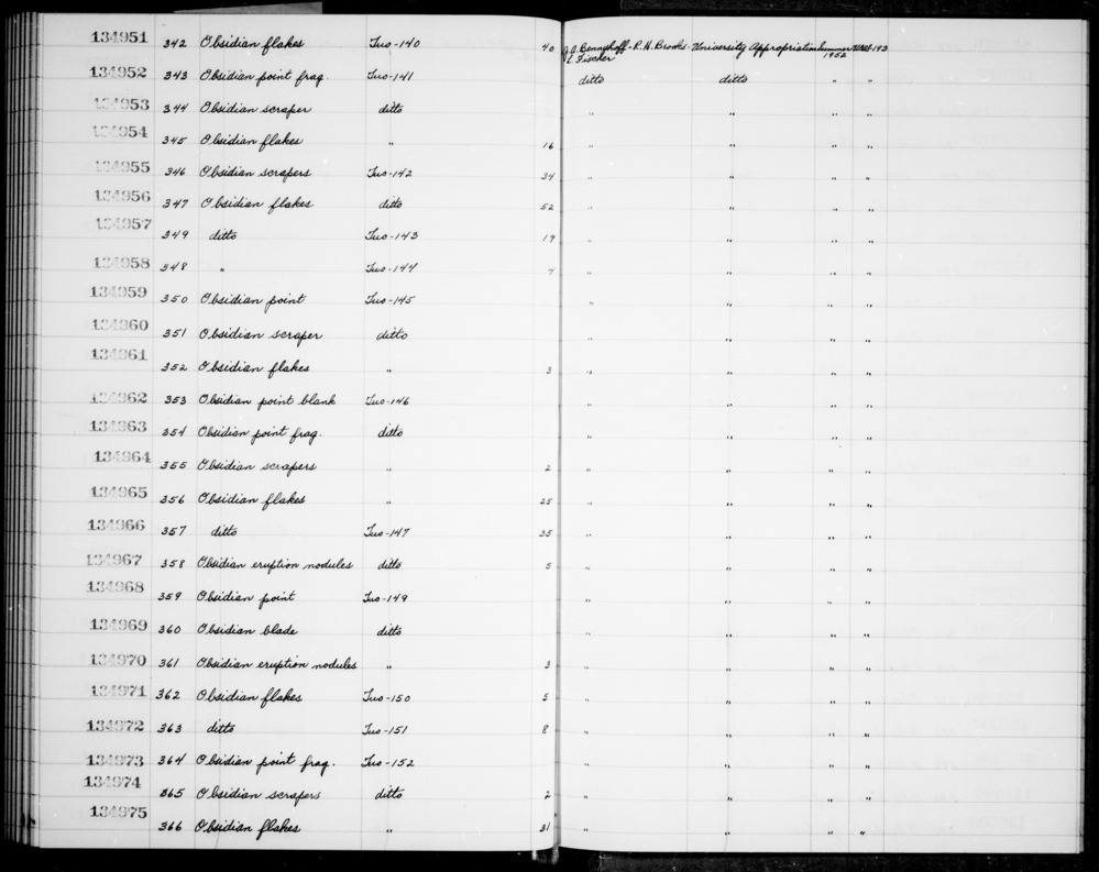 Documentation associated with Hearst Museum object titled Scrapers, accession number 1-134974, described as Obsidian scrapers