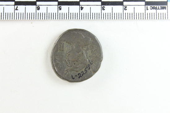 Hearst Museum object 4 of 6 titled Coin: billon tetradrachm, accession number 6-22596, described as obverse: head of Nero, left, radiate reverse: bust of Alexandria, right