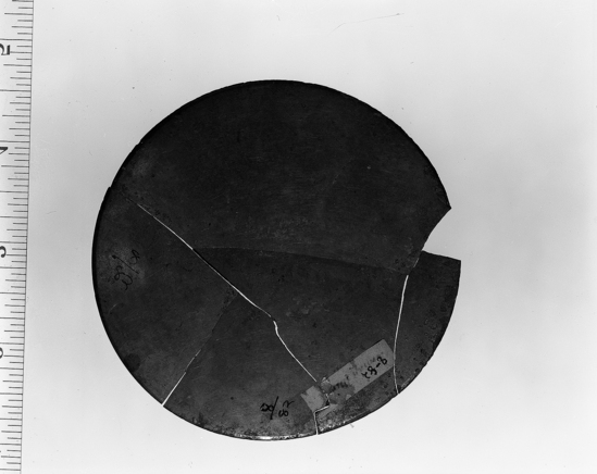 Hearst Museum object 1 of 6 titled Mirror fragments, accession number 8-82, described as Mirror fragments; mostly tin; incised lip, 3 1/2’’