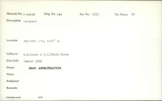 Documentation associated with Hearst Museum object titled Scrapers, accession number 1-96466, described as Scrapers.
