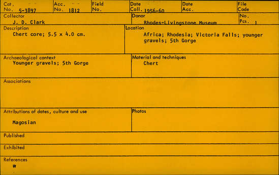 Documentation associated with Hearst Museum object titled Core, accession number 5-3897, described as Chert core