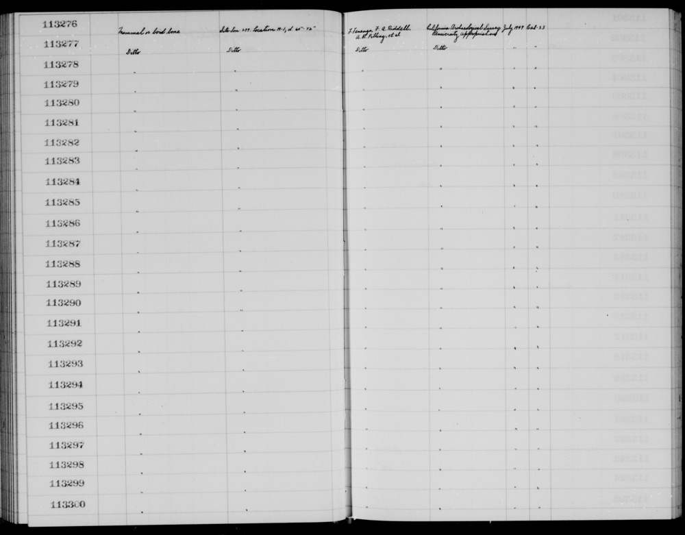 Documentation associated with Hearst Museum object titled Faunal remains, accession number 1-113300, described as Mammal or bird.