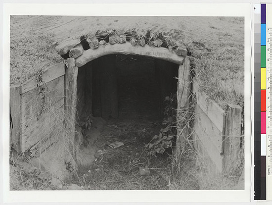 Hearst Museum object titled Black-and-white negative, accession number 15-6158, described as Entrance to semi-subterranean dance house