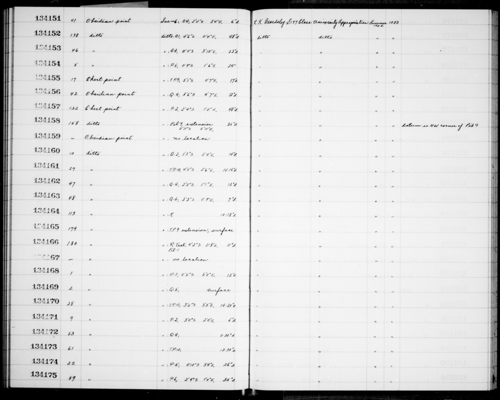 Documentation associated with Hearst Museum object titled Point, accession number 1-134156, described as Obsidian point.