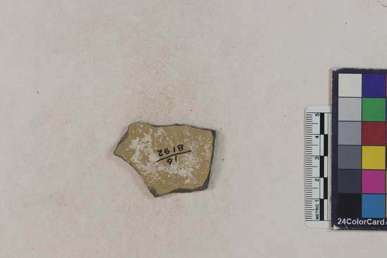 Hearst Museum object 167 of 183 titled Potsherd, accession number 16-8192, described as Potsherd: bodys Section of Manta on beach currently inhabited. Numbers  8111 to 8194 are sherds picked up on beach at low tide.