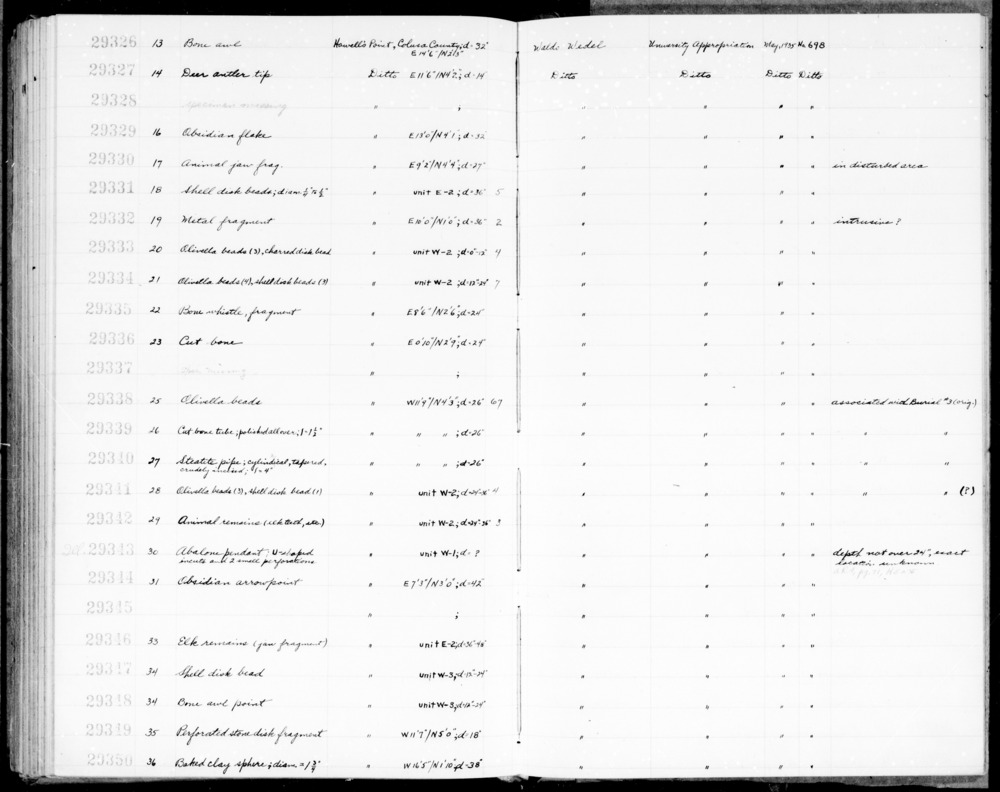 Documentation associated with Hearst Museum object titled Whistle fragment, accession number 1-29335, described as Made of bone.