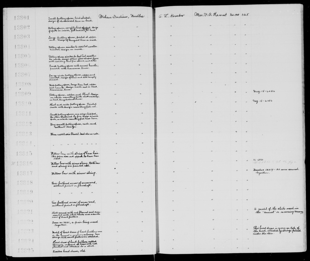 Documentation associated with Hearst Museum object titled Headdress model, accession number 1-13823, described as Of hawk feathers.  Two strings with approximately 100 small feathers attached.