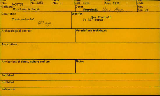 Documentation associated with Hearst Museum object titled Wood pieces, accession number 2-57757, described as Plant material.