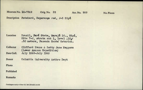 Documentation associated with Hearst Museum object titled Potsherds, accession number 16-7349, described as Potsherds, Esperanza red