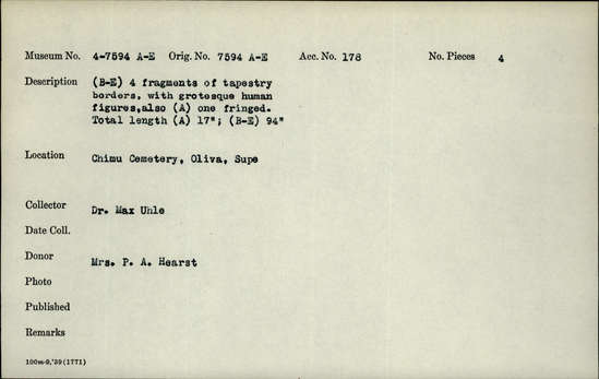 Documentation associated with Hearst Museum object titled Borders (12): tap.: fragments, accession number 4-7594a, no description available.