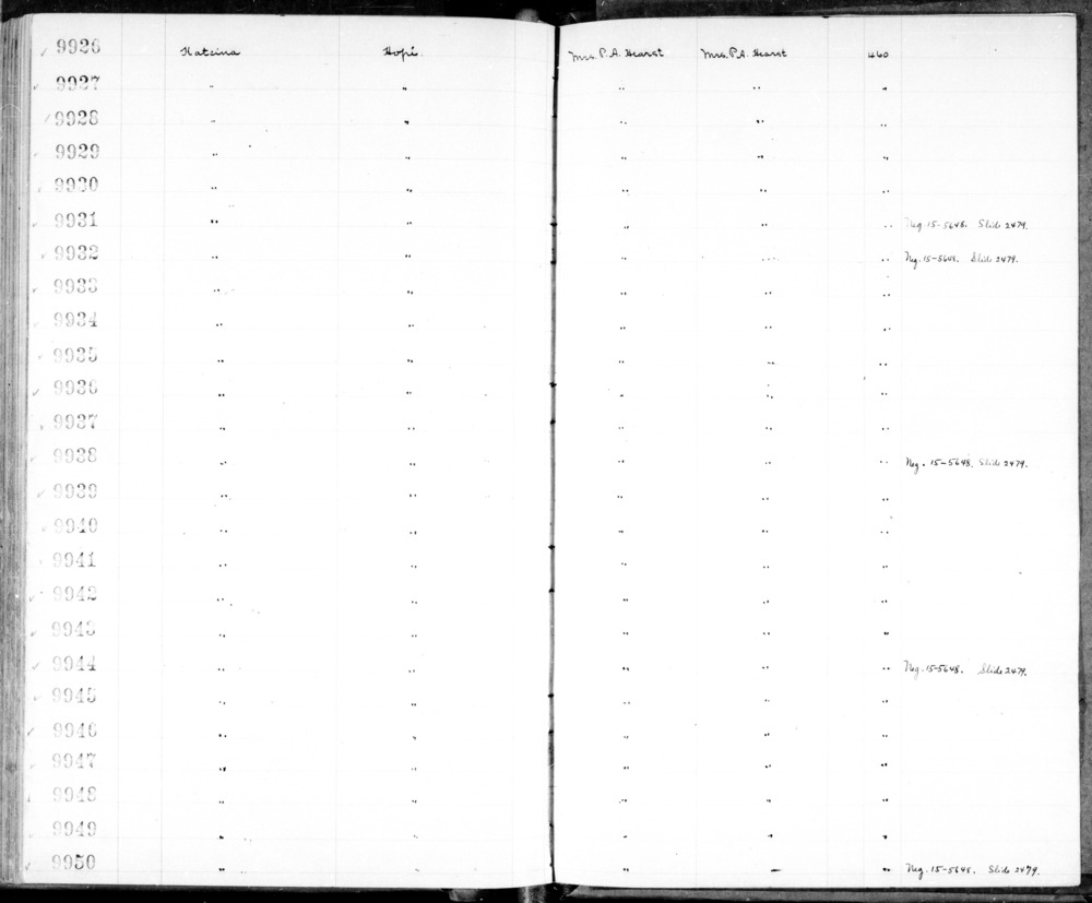 Documentation associated with Hearst Museum object titled Kachina doll, accession number 2-9935a-c, described as Carved cape with blue, red and black designs; underneath is black with white sash and blue designs; black facial features; back of head blue; headband of blue yarn and orange string; feather topknot; detached triangular "crow wings", mostly black, with black painted feathers on tips; right toe repaired; cloth strip around neck. Made of wood.