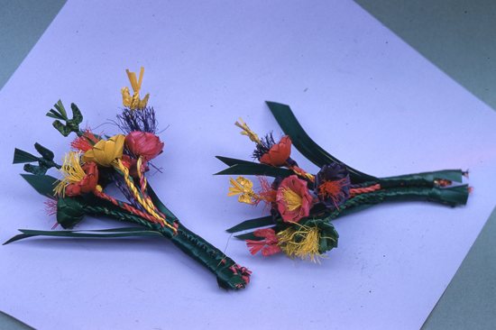 Hearst Museum object titled Color slide, accession number 25-23891, described as Woven Palm Flowers with Humming Birds