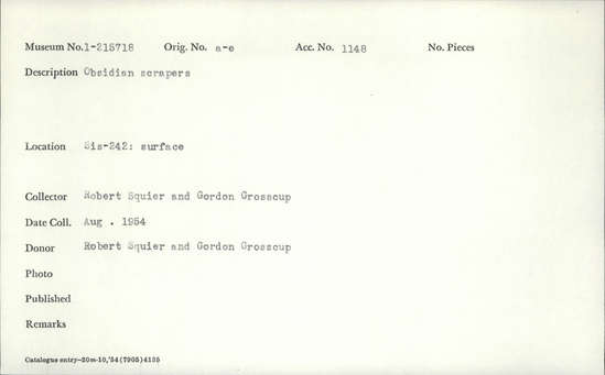 Documentation associated with Hearst Museum object titled Scrapers, accession number 1-215718, described as Obsidian scrapers