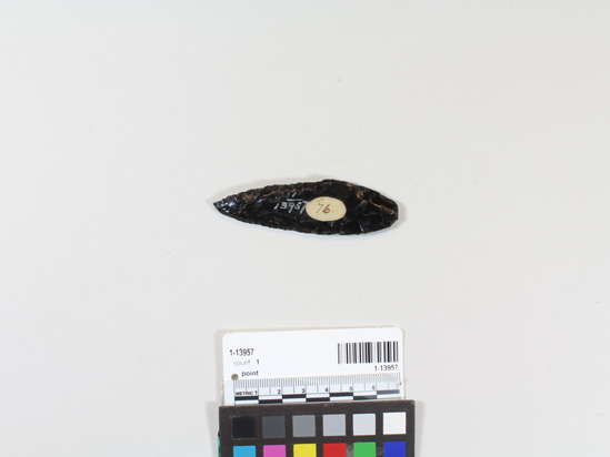 Hearst Museum object titled Point, accession number 1-13957, described as Obsidian, biface.