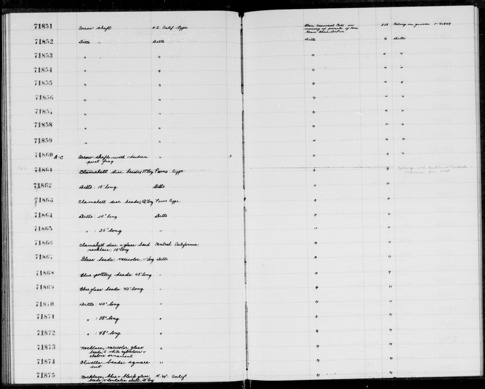 Documentation associated with Hearst Museum object titled Beads, accession number 1-71865, described as Clamshell disk beads.