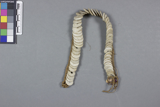 Hearst Museum object titled Bracelet, accession number 11-515, described as Shell disc bracelet